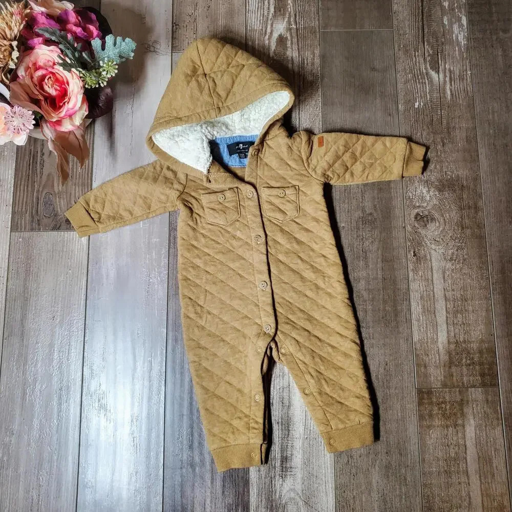 7 for all mankind Los Angeles Quilted Baby Bunting Snowsuit Size 3/6 Months - Picture 1 of 14